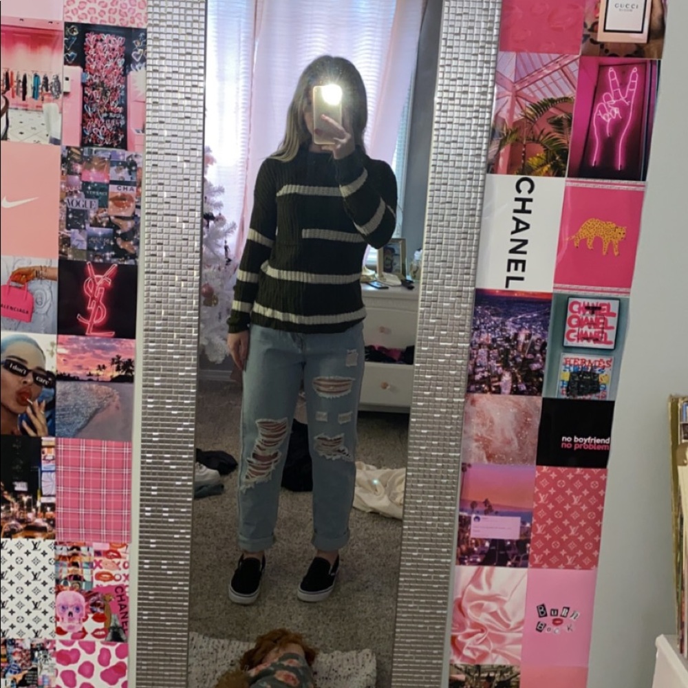 green and white striped sweater